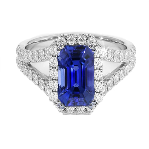 Unique Lady’s Halo Round Diamond & Ceylon Sapphire Engagement Ring
