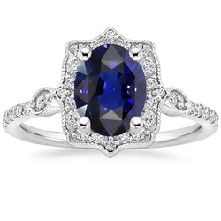 Natural Earth Mined Diamond Halo Oval Ceylon Sapphire Ring 4 Carats Jewelry Gold