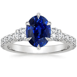 Gold Anniversary Solitaire Blue Sapphire With Accents Ring 4.50 Carats