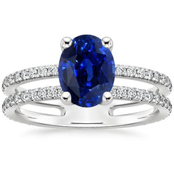 Ladies Natural Earth Mined Diamond Jewelry Blue Sapphire Double Shank Accents 4 Carats