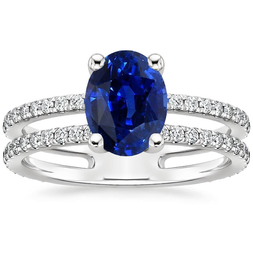 Ladies Diamond Antique Lady’s  Style   Jewelry Blue Sapphire Double Shank Accents