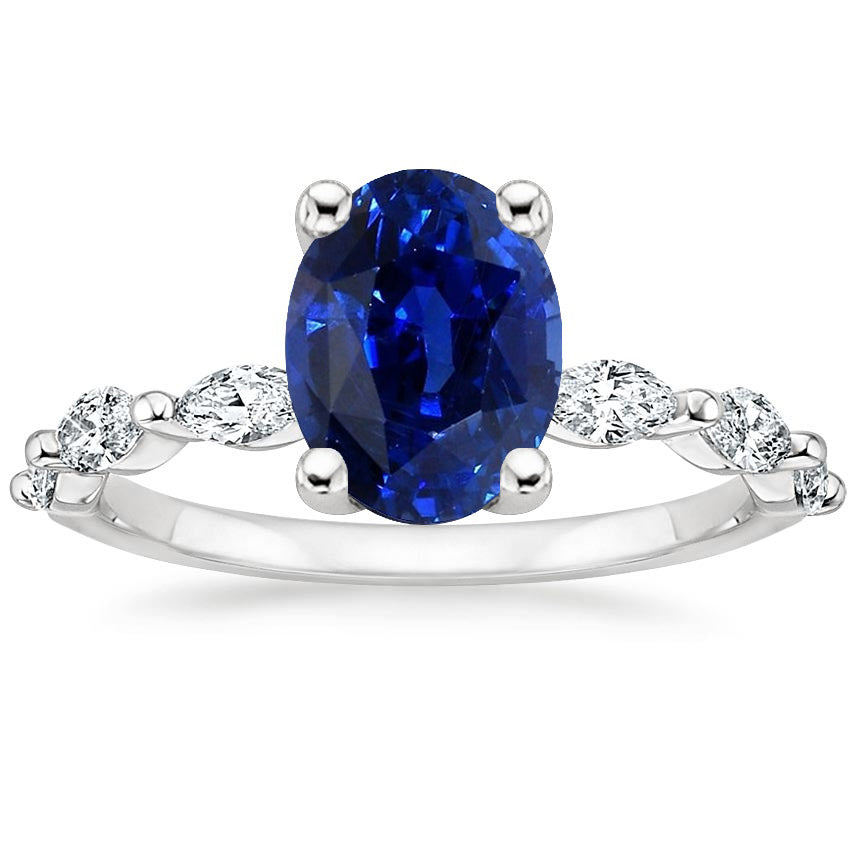Anniversary Antique Lady’s  Style  Ring Oval Blue Sapphire Solitaire With Accents