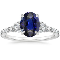 Blue Sapphire Solitaire With Accents Ring 5 Carats White Gold Jewelry