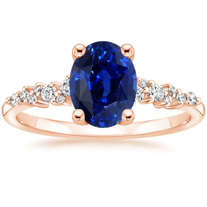 Antique Lady’s  Style  Gemstone Solitaire With Diamond Accents Ring Blue Sapphire