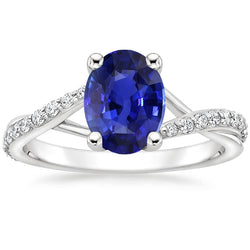 Ladies Natural Earth Mined Diamond Gemstone Ring Oval Ceylon Sapphire Gold 3 Carats
