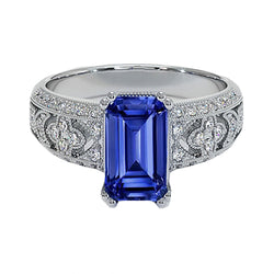 Vintage Style Emerald Blue Sapphire & Natural Earth Mined Diamond Ladies Ring 9.75 Carats