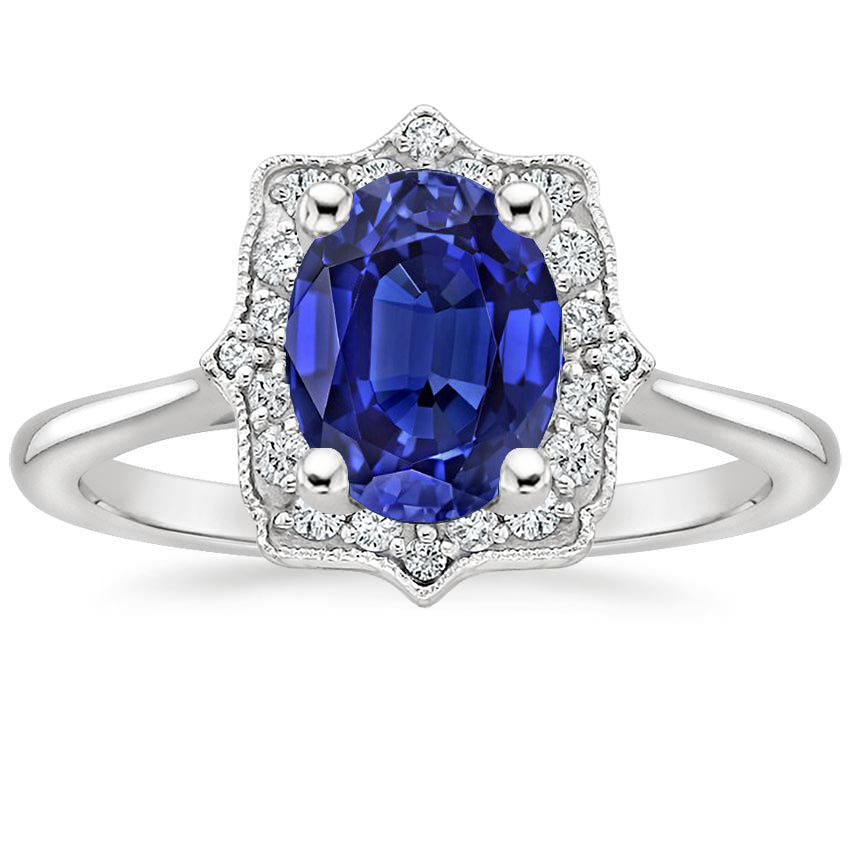 Halo Oval Blue Sapphire Wedding Ring  Women Diamond Jewelry Media 1 of 1