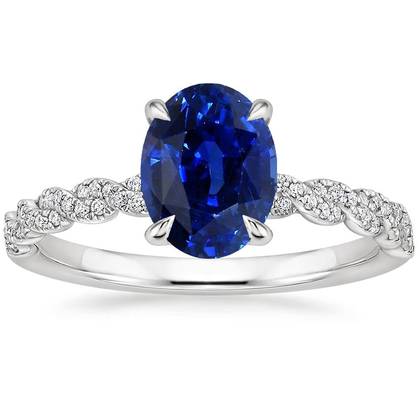 fancy Gold Gemstone Ring Oval Blue Sapphire & Pave Set Diamonds