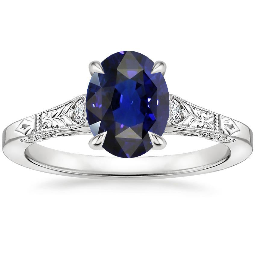 new Three Stone Vintage Style Ring Oval Ceylon Sapphire
