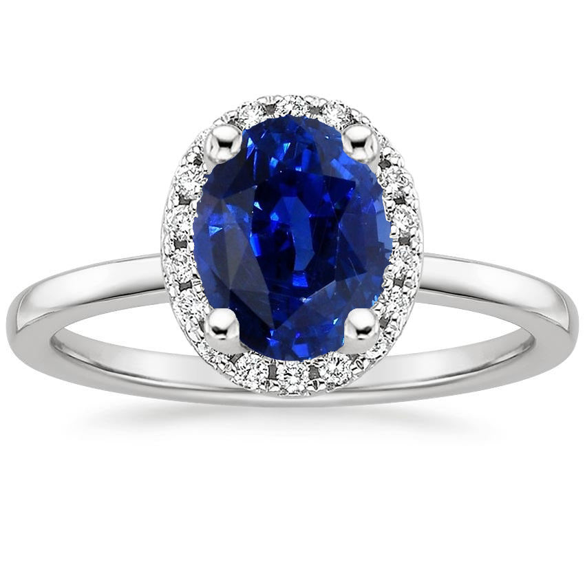 Halo Sri Lankan Sapphire Wedding Ring  best ladies  White Gold
