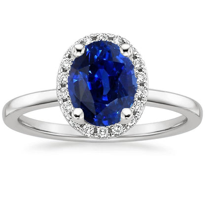 Halo Sri Lankan Sapphire Wedding Ring  best ladies  White Gold