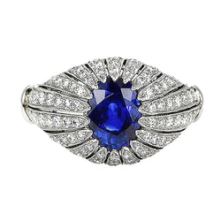 Antique Style Blue Sapphire Natural Earth Mined Diamond Women’s Ring 8.75 Carats