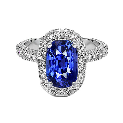 Unique Lady’s Oval Halo Engagement Ring Sri Lankan Sapphire & Diamond