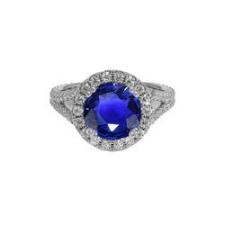 Round Blue Sapphire & Halo Natural Earth Mined Diamond Engagement Ring 10 Carats New