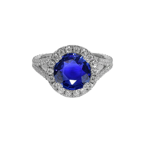 Round Blue Sapphire & Halo Natural Earth Mined Diamond Engagement Ring 10 Carats New