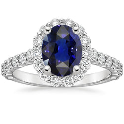 Blue Sapphire Halo Engagement Ring Oval & Round Natural Earth Mined Diamonds 5.50 Carats