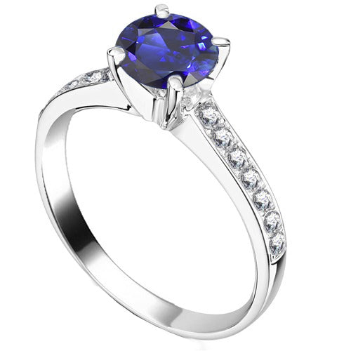 Ladies Sapphire Engagement Ring  Ladies New weeding   Round Diamond Accented