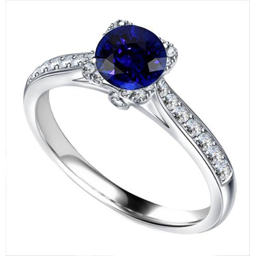 Ladies New weeding  White Gold Diamond Ring Deep Blue Sapphire With Accent