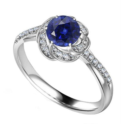 Best amazing weeding  Womens Halo Diamond Jewelry Flower Style Sapphire Ring