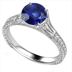 Blue Solitaire Sapphire Engagement Ring 2 Carats Filgree Vintage Style
