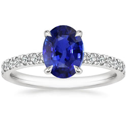 Solitaire Wedding Ring Blue Sapphire With Natural Earth Mined Diamond Accents 4.50 Carats