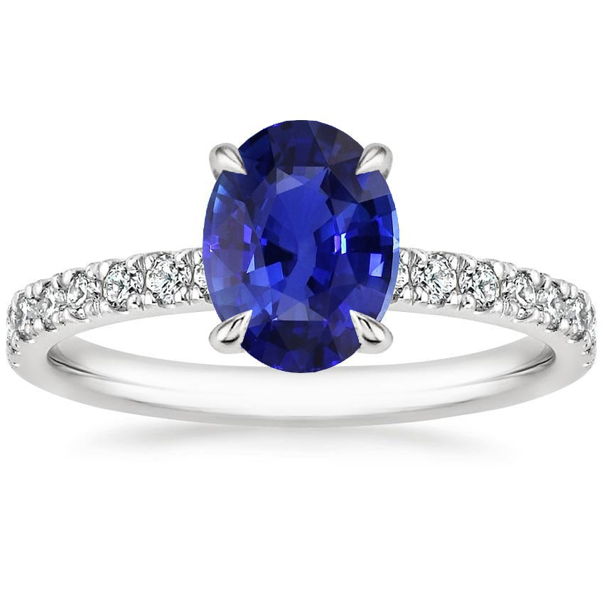 Solitaire Wedding Ring Blue Sapphire With Natural Earth Mined Diamond Accents 4.50 Carats