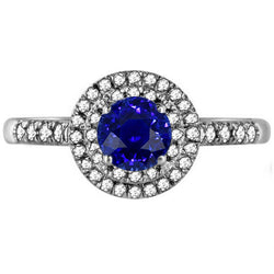 Double Halo Round Sapphire Ring 3 Carats Pave Set Natural Earth Mined Diamond Jewelry