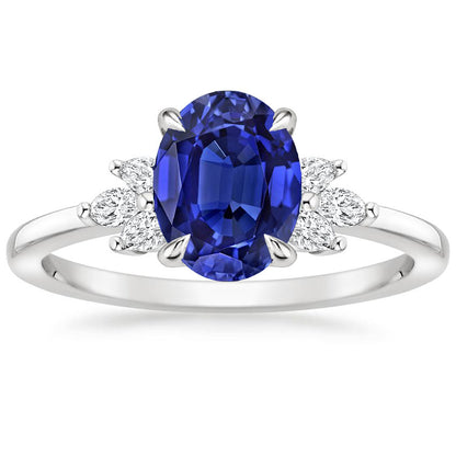 Natural Real ( Not Lab Grown )  Oval Solitaire Blue Sapphire Ring With Pear Side Stones 4.50 Carats