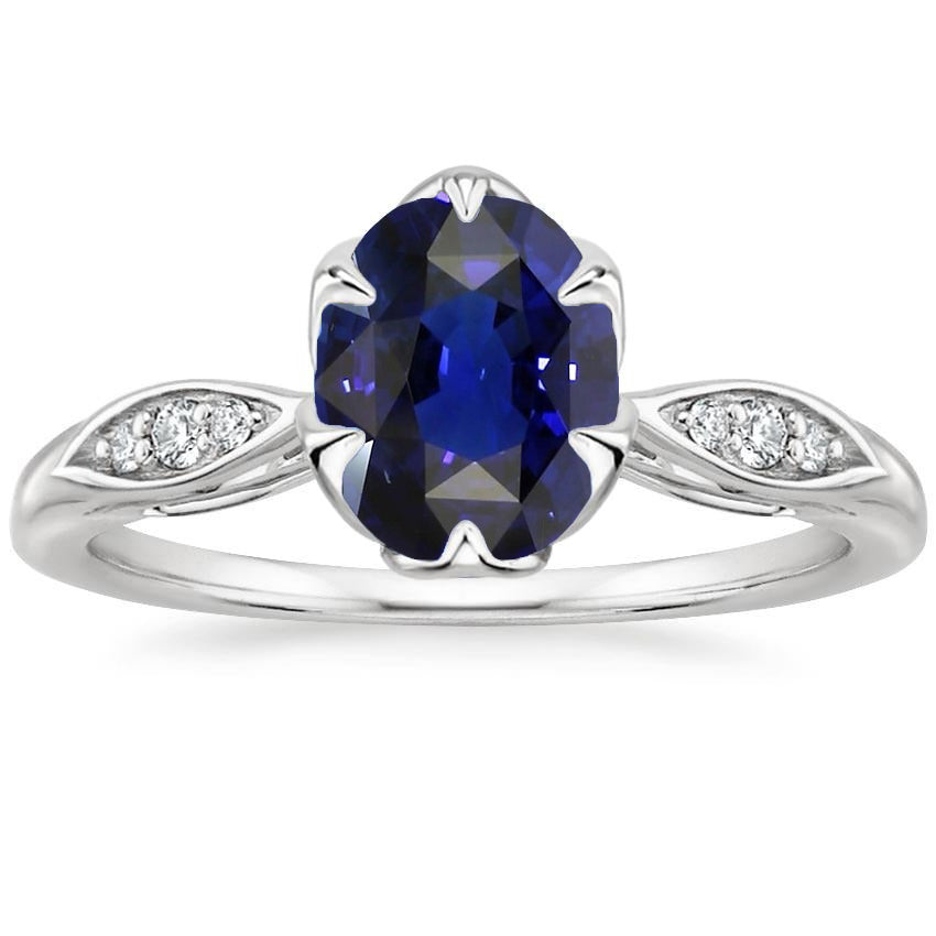 Natural Earth Mined Diamond Anniversary Ring Oval Sri Lankan Sapphire 3.50 Carats Pave Set