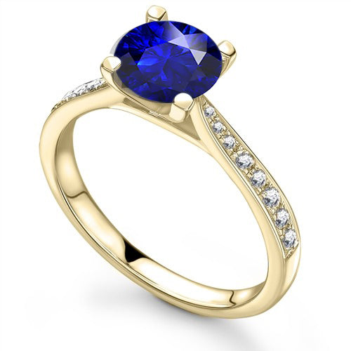 Best stylish Ladies Diamond Blue Sapphire Engagement Ring Yellow Gold
