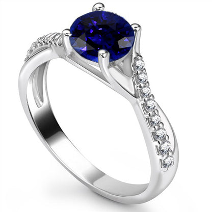 New Quality Sapphire Solitaire Ring With Diamond Accents Twisted Shank