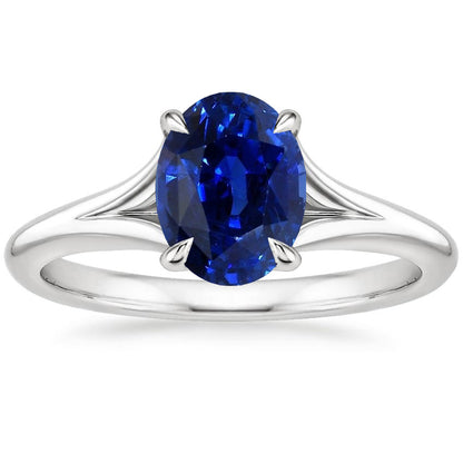 Natural Real ( Not Lab Grown )  Gold Solitaire Blue Sapphire Ring Prong Set Oval Split Shank 3 Carats