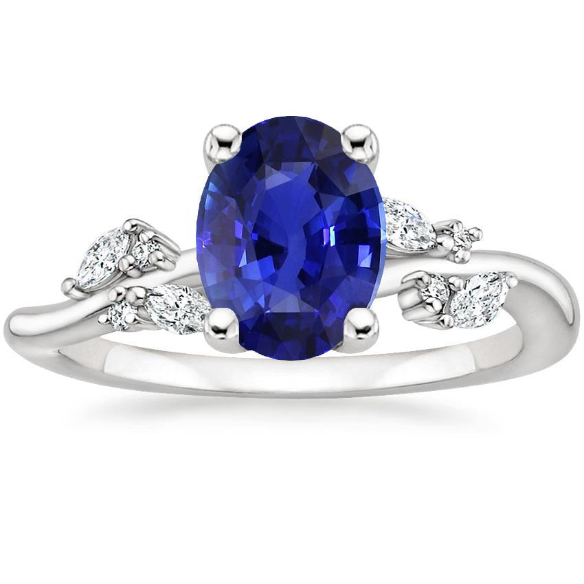 Gorgeous fancy  Diamond Ring Oval Blue Sapphire With Marquise & Round Stones  