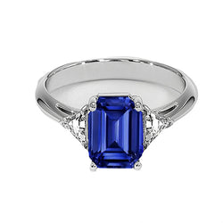 Three Stone Diamond & Emerald Sri Lankan Sapphire Ladies Ring 7 Carats