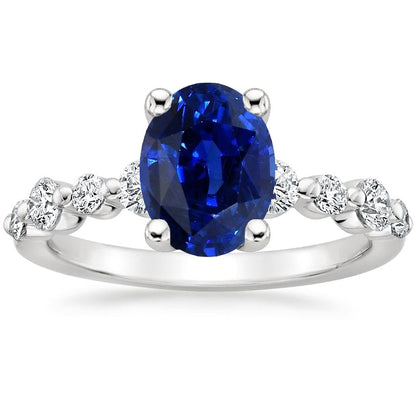 Blue Sapphire Gorgeous fancy   & Diamond Ring Oval Shaped   Women’s Jewelry