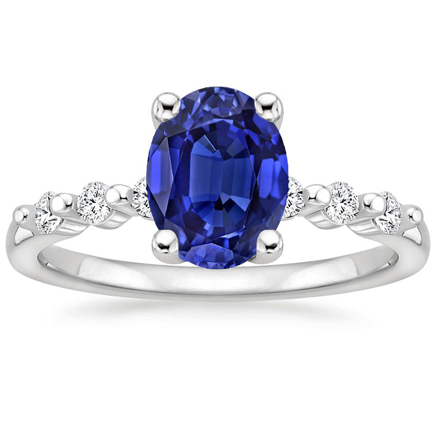Ladies Gemstone & Natural Earth Mined Diamonds Oval Ceylon Sapphire Ring 4 Carats