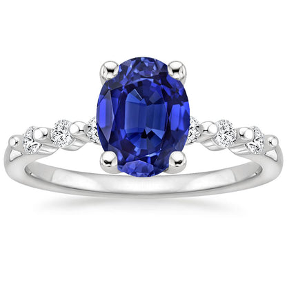 Ladies Gemstone & Natural Earth Mined Diamonds Oval Ceylon Sapphire Ring 4 Carats