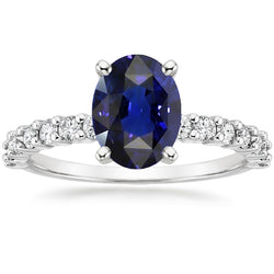 Natural Earth Mined Diamond Solitaire Oval Srilanka Sapphire Ring With Accents 4.50 Carats