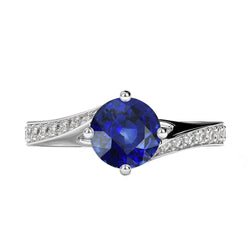 Gold Natural Earth Mined Diamond Engagement Ring Srilankan Sapphire 3 Carats Bypass Style