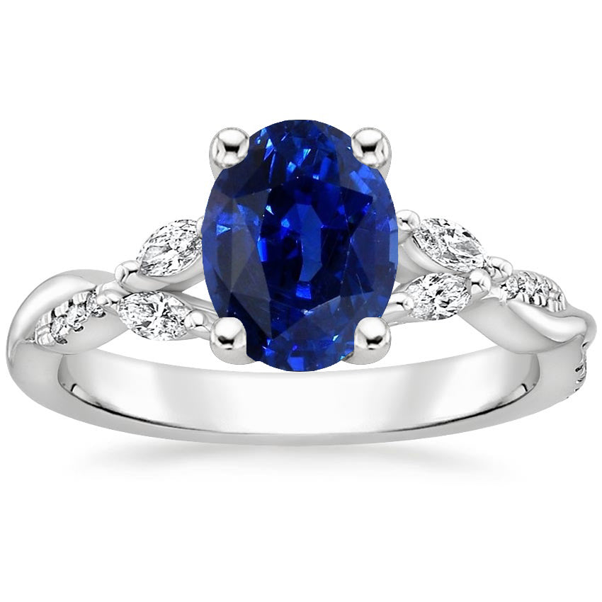 Blue Sapphire Gemstone Ring With Marquise & Round Accents 4.50 Carats