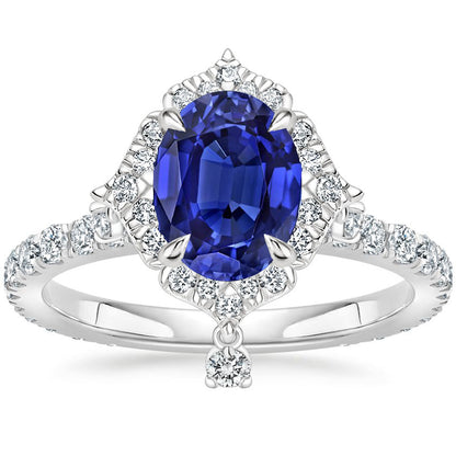 Natural Real ( Not Lab Grown )  Oval Cut Halo Ceylon Sapphire Engagement Ring 5.50 Carats White Gold