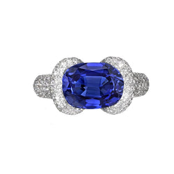 Women’s Natural Earth Mined Diamond Ring Oval Blue Sapphire 4 Carats Gold 14K Jewelry