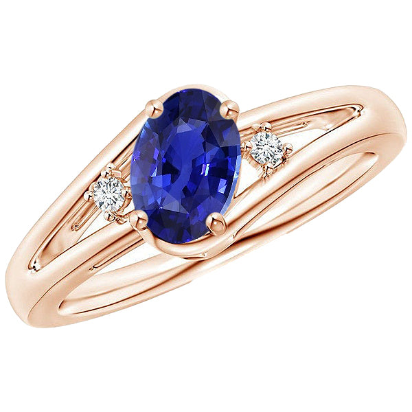 Rose Gold 3 Stone Wedding Ring  Oval Blue Sapphire Jewelry