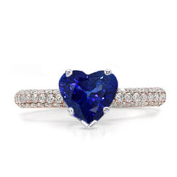 Solitaire Heart Blue Sapphire Ring With Pave Set Natural Earth Mined Diamonds 3.50 Carats