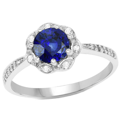  Tapered Shank True classic fancy  Diamond Ring Halo Round Sapphire Flower Style