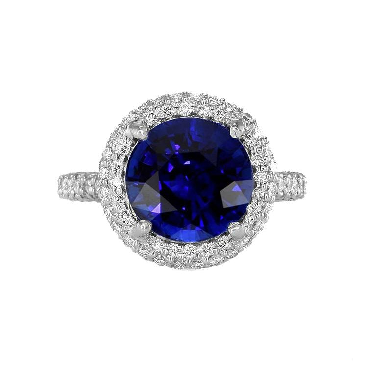 Womens Halo Diamond Ring   Deep Blue Sapphire Gold Jewelry