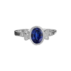 Oval Natural Earth Mined Diamond Ring Bezel Set Blue Sapphire 3 Carats Antique Style Gold
