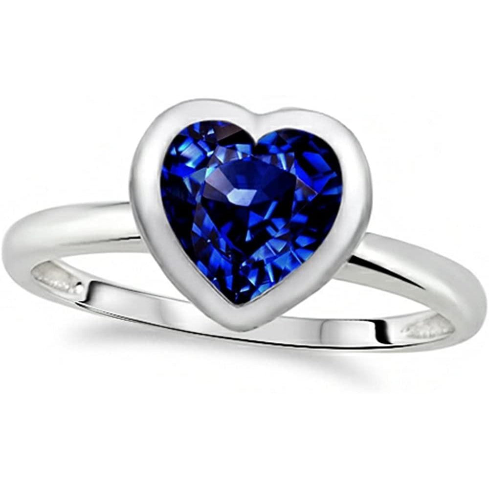  Women Diamond Engagemen Gold Women's Engagement Heart Bezel Set Blue Sapphire Ring