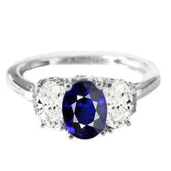 Oval Natural Earth Mined Diamond Anniversary Ring Blue Sapphire Stone 2.50 Carats
