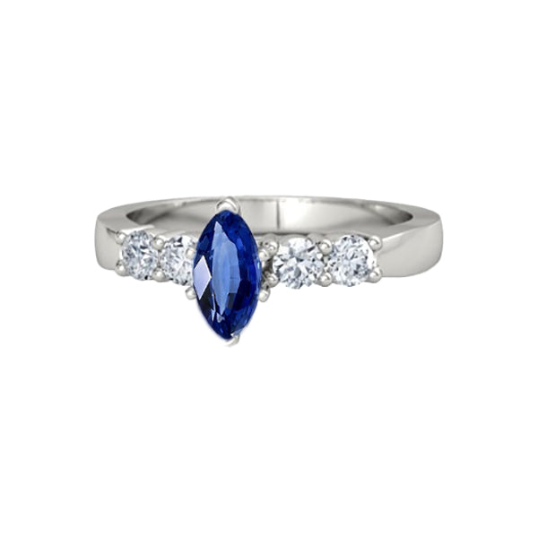  Women Diamond Engagemen Diamond Blue Sapphire Ring Marquise & Round Jewelry